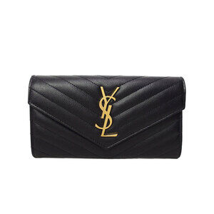 SAINT LAURENT PARIS YSL Logo Flap V Stitch Bifold Wallet